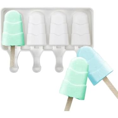 Imagem de 1 pacote com formas fofas de picolé em forma de degrau moldes de silicone para picolé 4 cavidades moldes de picolé para crianças e adultos molde de sorvete molde de bolo faça você mesmo máquina de