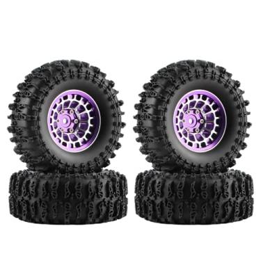Imagem de GLOBACT 1.3" Wheels Tires Set Offset -3.75mm Beadlock Wheels and Sticky Soft Rubber Tires for Axial SCX24 AX24 TRX4M 1/18 1/24 RC Crawler Car (4PCS Purple)