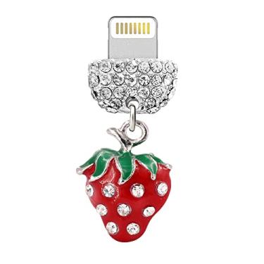 Imagem de ELISE & FONDA CP445 Porta de carregamento USB de cristal antipoeira pingente de telefone pequeno morango para iPhone 13/12/11/XS MAX/XR/X/8 Plus/7/6S/8/SE iPad iPod (vermelho), 1.7 cm (L) x 0.8 cm (D)