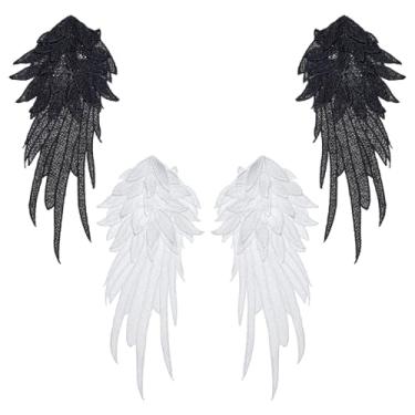 Imagem de letsinstyle 2 pares de apliques bordados de asas de anjo, apliques de asas grandes em preto e branco, apliques de bordado de poliéster para festa de casamento, vestido de noiva, roupas, artesanato DIY