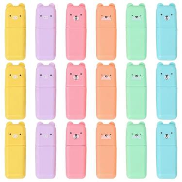 Imagem de Conjunto de mini canetas marcadoras de 18 peças com design de urso, pontas duplas de cinzel, barril transparente, marcadores coloridos para escritório, casa, uso escolar