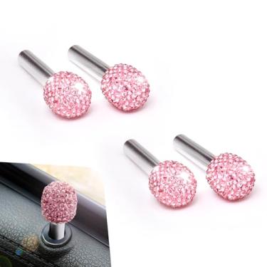Imagem de CyperFair 4 peças de capa de fechadura de porta de carro brilhante, tampa de trava de porta incrustada de diamante, adesivos decorativos de botão de parafuso de haste de tração de carro para aderência