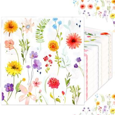 Imagem de Guardanapos de papel florais descartáveis com 120 peças, guardanapo de papel de mão com flores de primavera, toalhas de convidadas, decoração de festa de flores silvestres para aniversário, casamento