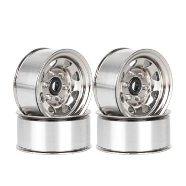 Imagem de WONFAST Cubo de roda de metal Beadlock de 3,9 cm, 4 peças, aro de liga de alumínio, para carro rastreador 1/10 RC para Axial 90069 D90 TF2 Tamiya CC01 CC02 LC70 LC80 MST (prata)