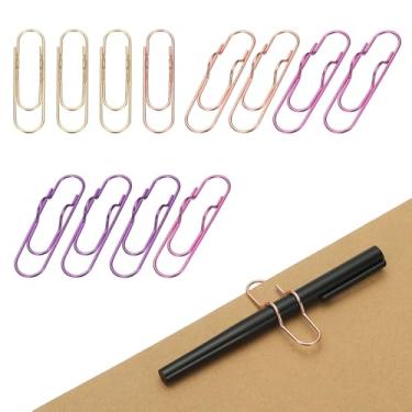 Imagem de PATIKIL 12 clipes de suporte de caneta para caderno, clipe de caneta de metal de 7 x 1,7 cm para prancheta de escritório, organizadores de mesa em casa, ouro rosa/dourado/rosa/roxo
