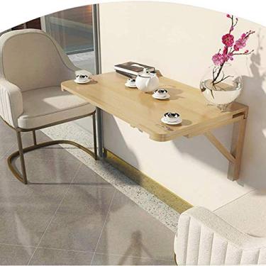 Imagem de Mesa montada na parede, mesa dobrável de madeira maciça, mesa de jantar para varanda, mesa lateral de sala de estar, carga máxima pesada 100 kg, suporte de madeira - 120 x 40 x 2 cm