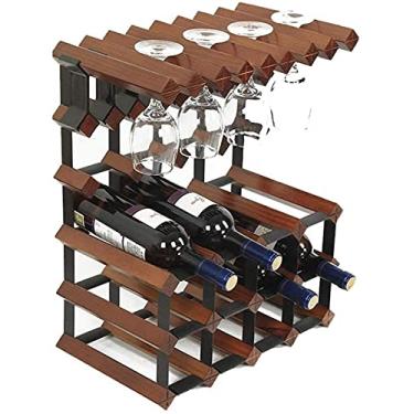 Imagem de GAORUIFENG Rack de vinho de madeira para uso doméstico | Suporte de taça | Suporte para copo de vinho 12 porta-garrafas 41,7 x 23,5 x 51,2 cm A+ vida interessante
