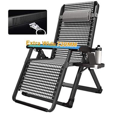 Imagem de Espreguiçadeira de jardim, espreguiçadeira, dobrável, cadeira reclinável grande com gravidade zero, pátio com suporte para copos, extra larga, ajustável, suporte dobrável, 200 libras (cor, preto),
