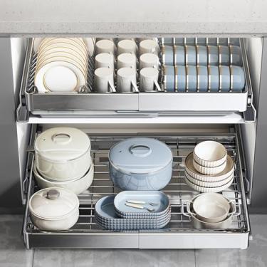 Imagem de Organizadores de armário de gaveta expansíveis, prateleira de armazenamento deslizante resistente para casa, cozinha, despensa, panelas, panelas, largura, conjunto de 2-65-92x42x10 cm