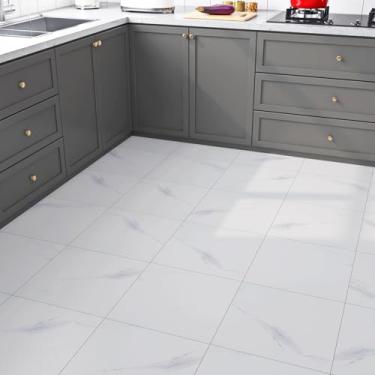 Imagem de ReWallpaper Azulejo de mármore branco 30,5 x 30,5 cm à prova d'água para piso de vinil autoadesivo para cozinha, banheiro, quarto, entrada, faça você mesmo, renovação de espaço pequeno, pacote com 3