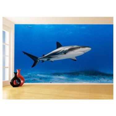 Imagem de Papel De Parede 3D Fundo Do Mar Tubarão Branco 3,5M Fm119 - Você Decor