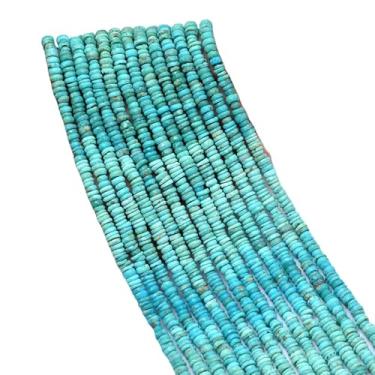 Imagem de Lady Works Fio de pedra natural Arizona Turquesa de 33 cm, contas lisas de pneu de 4 mm para fazer joias DIY | Beads_01175