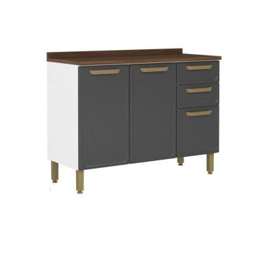 Imagem de Balcão De Cozinha Modulado C- Tampo Bella C- 3 Portas E 2 Gavetas 120cm Grafite - Bertolini