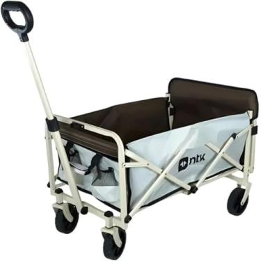 Imagem de Carrinho Dobrável para Camping e Praia, Estrutura em Aço, Cesto Oxford 600D, Capacidade 80kg, Bege, com Bolsa de Transporte, 67x48,5x45,5cm