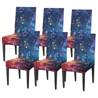 Imagem de hongjinglin Conjunto de 6 capas elásticas para cadeira de sala de jantar, capa protetora de assento de galáxia, notas de galáxia, nebulosa, lavável, para cozinha, casa, hotel, banquete, festa de
