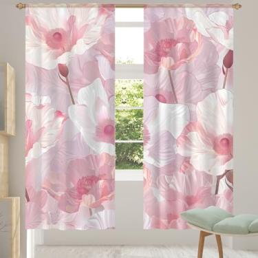 Imagem de 2 conjuntos de painéis lindas flores rosas cortinas transparentes arejadas com filtro leve painéis de cortina leve cortina de porta cortina para janela para sala de estar, quarto, jantar, 84 polegadas