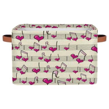 Imagem de hongjinglin Pequenas cestas de armazenamento, notas, música de coração, com alças, caixas de armazenamento de brinquedos infantis, organizador de cubo de tecido, cesto organizador para berçário, sala