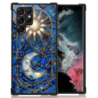 Imagem de WANKBLC Compatível com Samsung Galaxy S22 Ultra, proteção à prova de choque para homens mulheres antiderrapante para Samsung Galaxy S22 Ultra Crazy Pattern Golden Sun Moon Blue Vitral