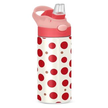 Imagem de GUIJI Garrafa de água infantil Red Dots, garrafa de água isolada com tampa de palha, copo de aço inoxidável de 340 g à prova de vazamento para meninas e meninos