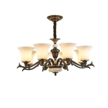 Imagem de Luminária pendente americana retrô toda em cobre - Design simples e elegante | Ideal para sala de estar, sala de jantar, casas de campo e duplexes, com detalhes em jade | Zhongshan Lighting