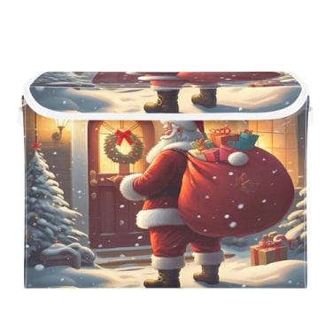 Imagem de SEHANY Cestas de armazenamento de Papai Noel de Natal com tampas, organizador de caixas de armazenamento de tecido para armário de roupas, cobertor de escritório, berçário, 42 x 32 x 30 cm