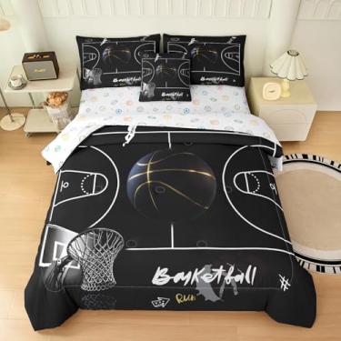 Imagem de Bodhi Jogo de cama Queen com tema esportivo de basquete, para meninos, Queen, com estampa de basquete, crianças, adolescentes