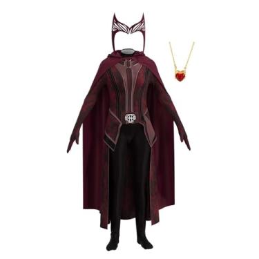 Imagem de Kaziuoi Women Halloween Witch Cosplay Costume Red Jumpsuit With Headpiece Hooded Cloak Necklace Outfits (Red-K, X-Large)