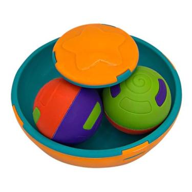 Imagem de Pião Giratório com 2 Bolinhas, Brinquedo Infantil Colorido, Azul e Laranja