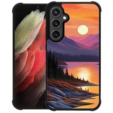 Imagem de FKBRCL4U Capa para Samsung Galaxy S23 FE, design gráfico com estampa de rio da floresta do pôr do sol para meninas e meninos, silicone macio, proteção contra impactos de acrílico rígido projetada para
