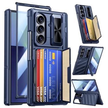 Imagem de LEIAU Capa carteira para Samsung Galaxy Z Fold 7 - armadura resistente com 4 suportes para cartões e capa para câmera | Design comercial antiderrapante com bloqueio de RFID, azul