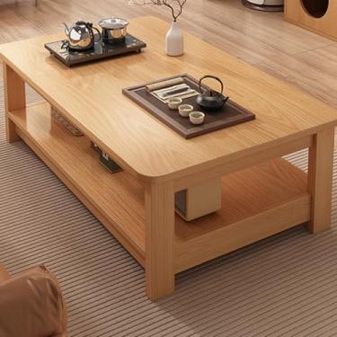 Imagem de Solid Wood Rectangle Coffee Table, Double-layer Storage, Solid leg Support, Widened and Thickened Desktop, Rounded and Smooth Corners, for Living Room(Yellow,100 * 50 * 45cm/39 * 20 * 18in)