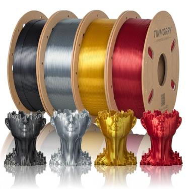 Imagem de TINMORRY Pacote de filamentos de impressora 3D PLA, filamento PLA de seda 1,75 mm, filamento de impressora 3D 750 g x pacote de 4 cores, ouro + prata + vermelho + ferro preto, peso líquido 3 kg
