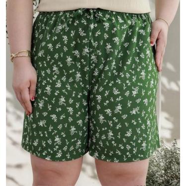 Imagem de Short Plus Size Estampado Com Bolso Leve Tecido Duna - 40 Graus, Verde