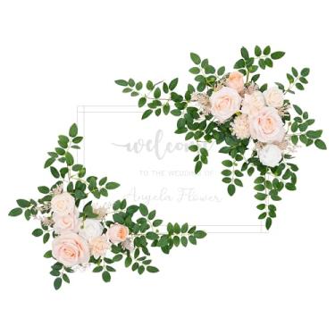 Imagem de Angela flower 2 peças Babypink Deluxe, placa de boas-vindas, flores artificiais, decoração de casamento, arranjos florais pendurados para cerimônia, recepção, placa de entrada, mesa de coração