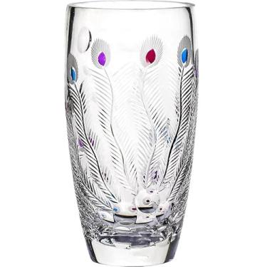 Imagem de Vaso de vidro de 23 cm de altura, design de relevo de pavão, elegante vaso cilíndrico transparente espesso para flores, decoração de mesa moderna para casa