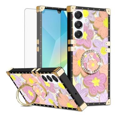 Imagem de Asuwish Capa de celular para Samsung Galaxy A16 5G/4G capa magnética com protetor de tela de vidro temperado e pintura flor anel protetor à prova de choque suporte rígido A 16 16A SM-A166U feminino