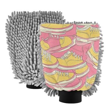 Imagem de STAYTOP Sapatos coloridos de desenho animado luvas de lavagem de carro, 2 peças, luvas de microfibra de chenille, sem arranhões, panos de esponja de lavagem ultra absorventes para carros, limpeza