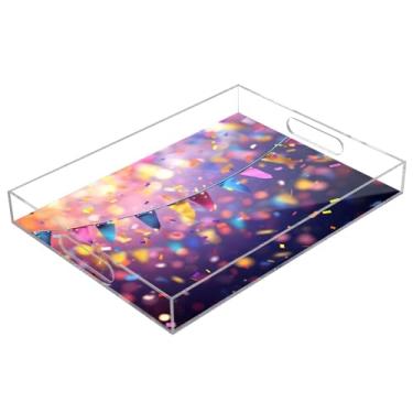 Imagem de STAYTOP Happy Mardi Gras Bandeja acrílica para servir 15,7 × 11,20 cm, bandejas decorativas à prova de derramamento, organizador de bancada para café da manhã, chá, comida, maquiagem