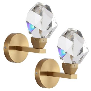 Imagem de Arandela de parede LED, com detalhes em cristal dourado e metal, ideal para quarto, sala de estar e sala de jantar (1 ou 2 unidades).