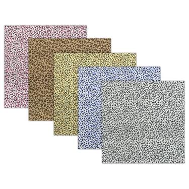 Imagem de Tecido estampado de leopardo 5 peças - 40 x 40 cm cores sortidas animal leopardo tecido acolchoado quadrado, tecido de algodão com estampa de chita safári, pacotes de retalhos de férias pré-cortados