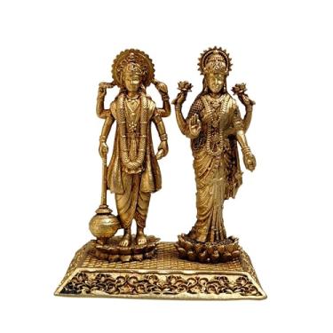 Imagem de craftslook Conjunto de ídolos Lakshmi Vishnu de latão – 7,6 cm, 100 g | Estátuas Divinas de Deus e Deusa Hindu para Casa e Decoração