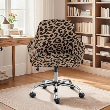 Imagem de Xoenoiee Capa de cadeira de jantar com estampa de oncinha marrom com detalhes giratórios e detalhes no meio das costas, capa protetora de cadeira de escritório macia para escritório em casa