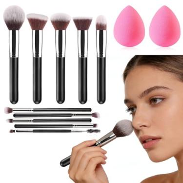 Imagem de Conjunto de 12 pincéis de maquiagem, corretivo de sombra, bronzeador em pó, 2 esponjas de liquidificador