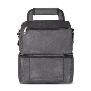 Imagem de Bolsa Térmica Cinza 2 em 1 com Alça, Tecido Nylon e Poliéster, 40 x 29 x 23 cm, Compartimentos Térmicos, para Passeio, Trabalho, Escola