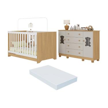 Imagem de Berço Americano 3 em 1 com Colchão Incluso e Cômoda 2 Portas 4 Gavetas Fofura Multimóveis MP4736