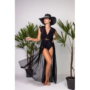 Imagem de Saída de Praia Preta May - Proteção UV50+ e Conforto, PP