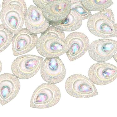 Imagem de PATIKIL Strass olho de cavalo, 18 x 25 mm, 60 peças, gota de lágrima, costurar em strass, olho de pavão, reta, água, resina, pedras para decoração de artesanato, roupas, bolsas, vestido, branco