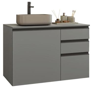 Imagem de Gabinete Suspenso para Banheiro 100cm 1 Porta 3 Gavetas Cinza Nice Madesa 03