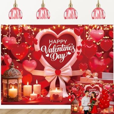 Imagem de Feliz Dia dos Namorados, balões românticos de coração vermelho, luzes de fadas, fundo de vela para decoração de festa do dia dos namorados, adereços de cabine de fotos, suprimentos para eventos