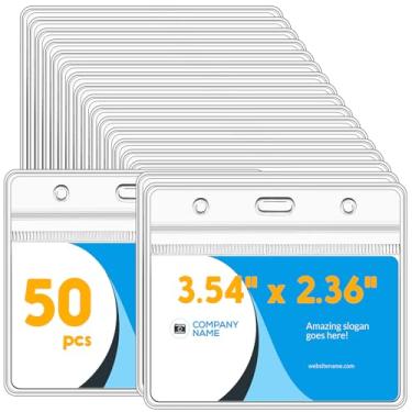 Imagem de Marspark 50 porta-cartões de identificação horizontais de plástico transparente com zíper resselável à prova d'água capa de PVC transparente para escritório e escola